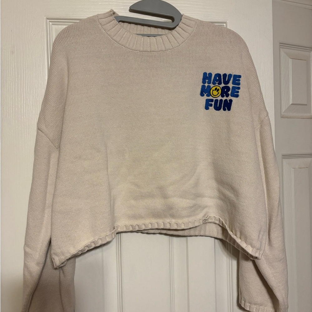 Sincerely Jules Cream Crew Neck Sweater with Fun Graphic